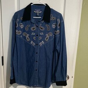 Notations Blue Embellished Long Sleeve Blouse